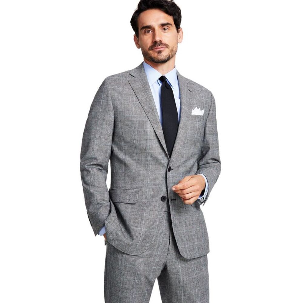 Brooks Brothers Mens Slim Fit Plaid Wool Blend Suit Jacket 40 Regular Grey NWT
